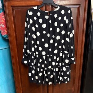 Who What Wear Black and White Polka Dot Long Sleeve Dress